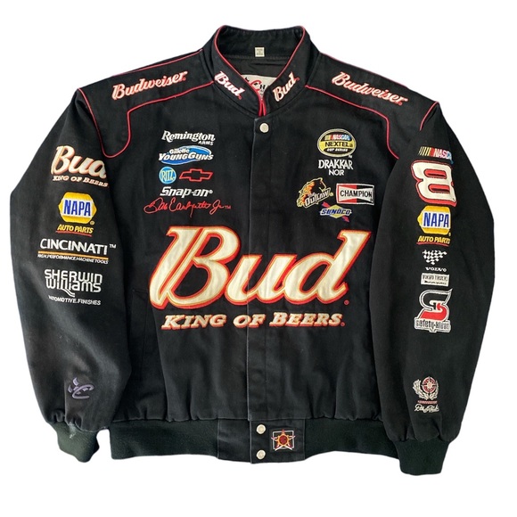 Budweiser Jackets & Coats Vintage Budweiser King Of Beers Nascar 8 Black Racing Jacket In L